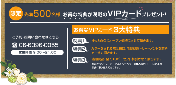 限定 先着500名様 お得な特典が満載のVIPカードプレゼント！